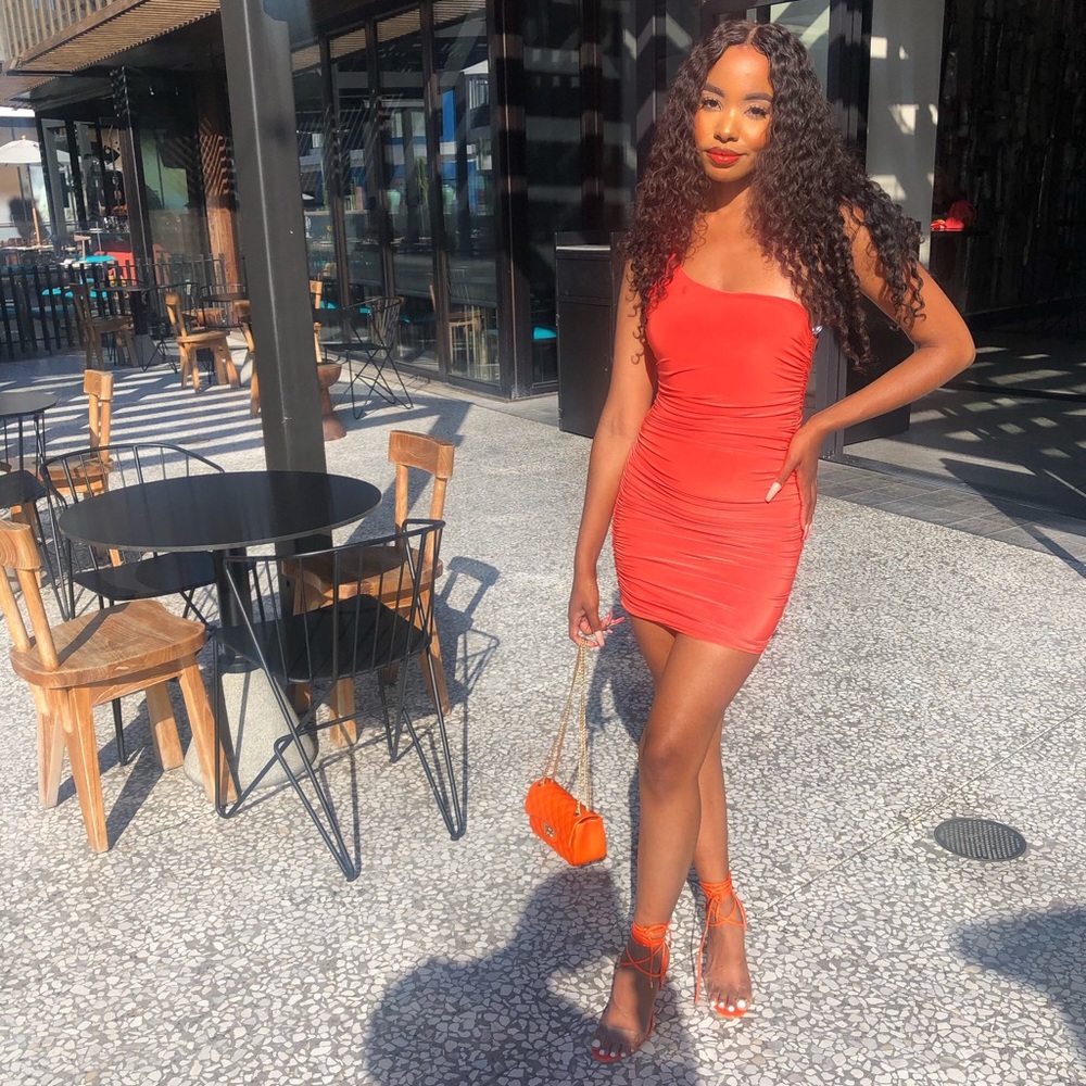 Missguided Orange Runched Dress